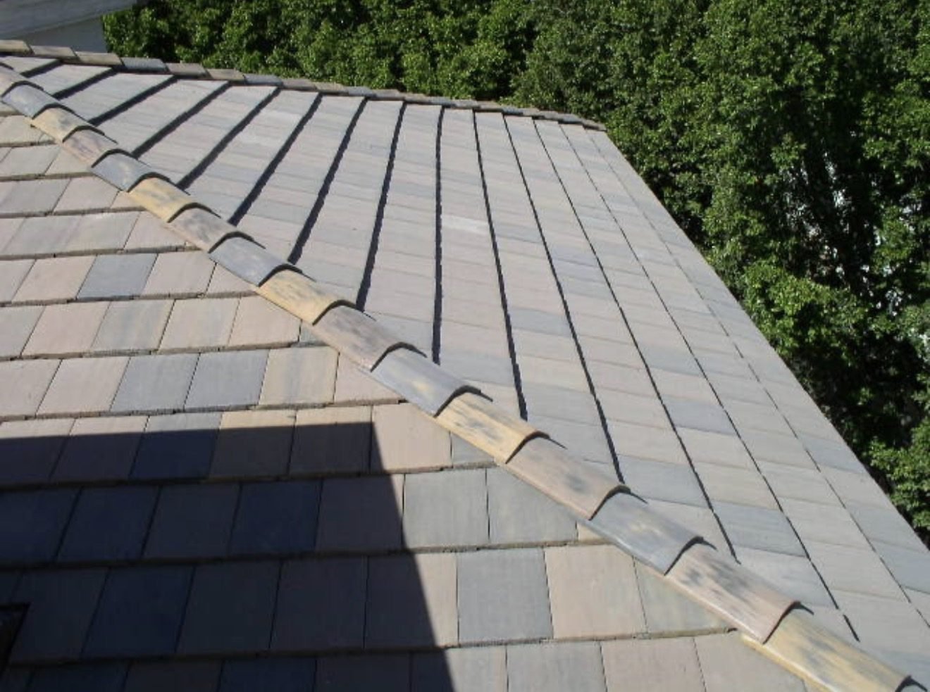 Close-up detail of a clay tile roof installation